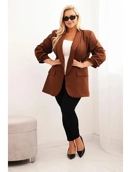 Dámská elegantní bunda Plus Size hnědá