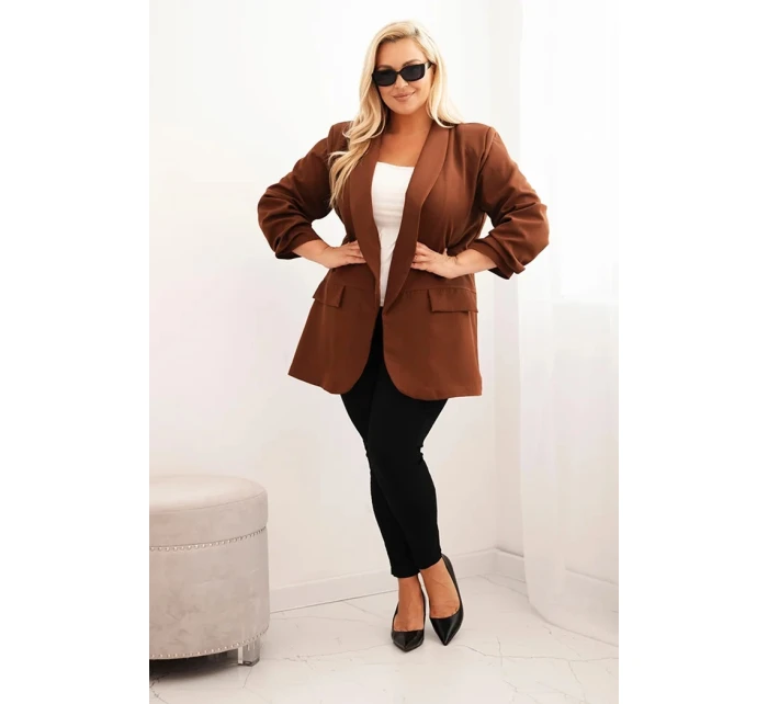 Dámska elegantná plus size bunda čokoládová