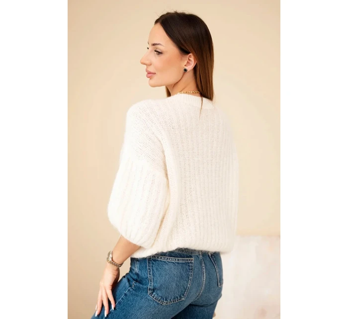 Dámský model 21803189 svetr s 3/4 rukávem ecru - K-Fashion Dámský model 21803189 svetr s 3/4 rukávem ecru - K-Fashion