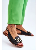 Skórzane Sandały Damskie Lewski Shoes 3230 Czarny Groch