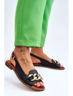 Skórzane Sandały Damskie Lewski Shoes 3230 Czarny Groch