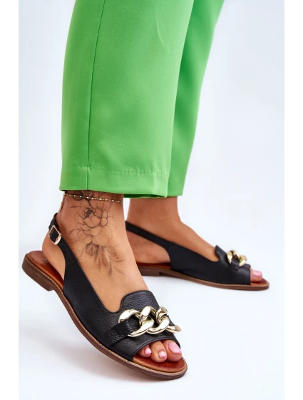 Skórzane Sandały Damskie Lewski Shoes 3230 Czarny Groch