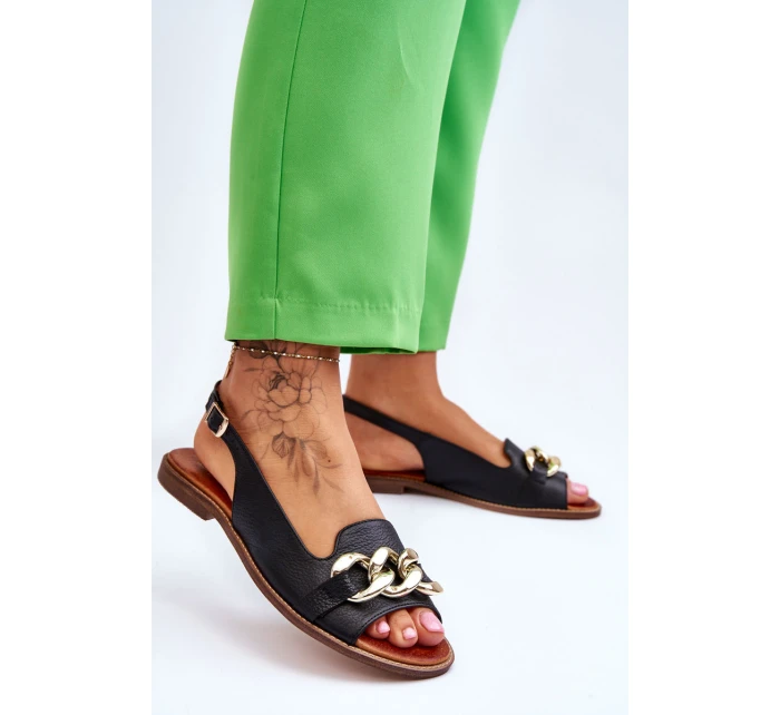 Skórzane Sandały Damskie Lewski Shoes 3230 Czarny Groch