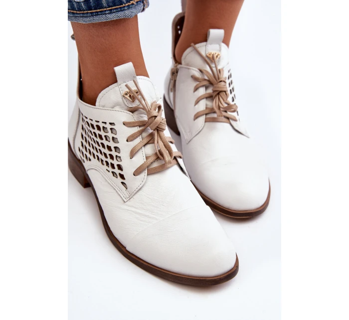 model 21646163 Nízké Kožené Dámské Bílé Botky - Zazoo