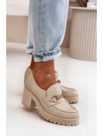 Zazoo 20175 Półbuty Damskie Na Słupku Skóra Naturalna Jasnobeżowe