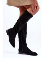 Zamszowe Kozaki Na Płaskim Obcasie Czarne Eelin