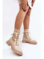 Dámské kozačky se šněrováním a světle béžové model 21642187 - Boto