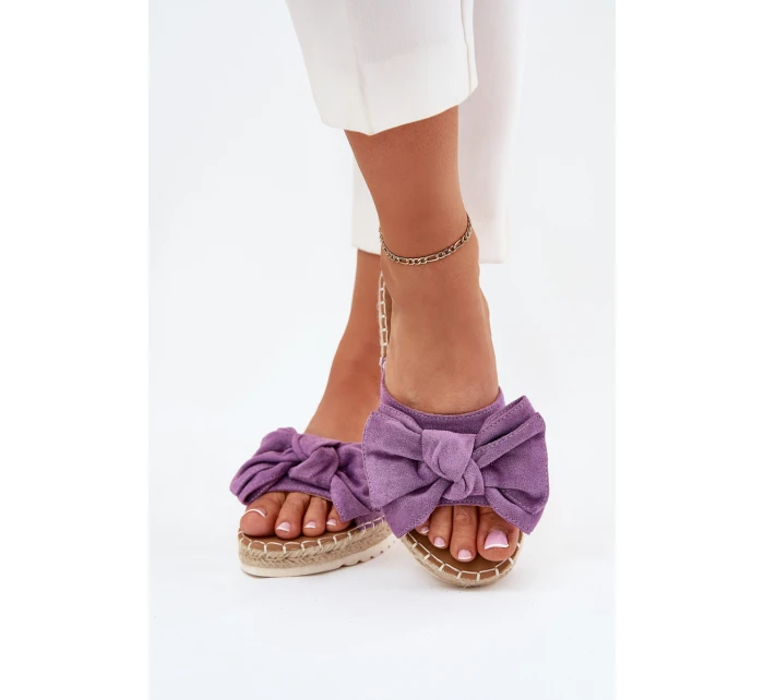 Klapki Damskie Na Platformie Z Plecionką I Kokardką Fioletowe Alpireda Klapki Damskie Na Platformie Z Plecionką I Kokardką Fioletowe Alpireda