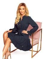 332-1 Šaty s volánmi a zlatými gombíkmi - BOTTLE GREEN 332-1 Šaty s volánmi a zlatými gombíkmi - BOTTLE GREEN