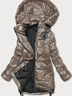 Dámska bunda v kakaovej farbe s odopínacou kapucňou (B8086-12)