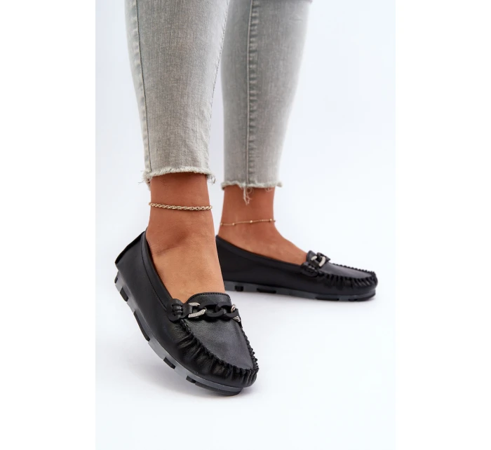Dámské kožené mokasíny s ozdobou Černé model 21655753 - S.Barski