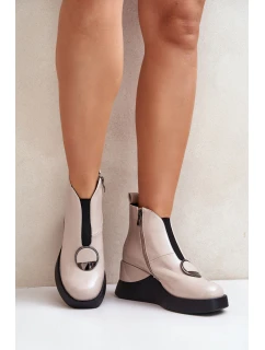 Lakierowane Botki Na Koturnie Ocieplane D&A MR880-136 Beżowe