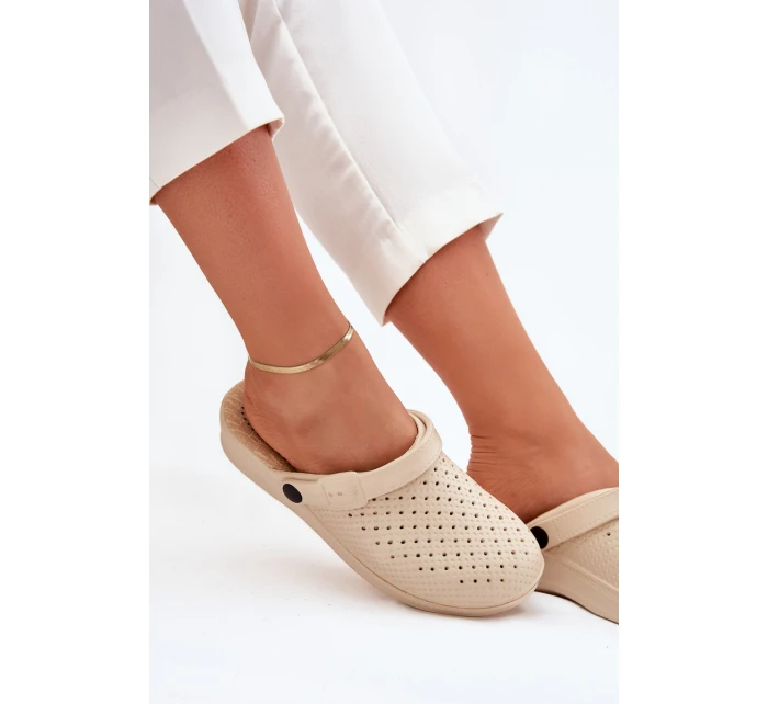 Piankowe Klapki Chodaki Damskie Beżowe Faylina Piankowe Klapki Chodaki Damskie Beżowe Faylina