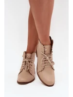 Zazoo 2964 Skórzane Botki Na Płaskim Obcasie Beżowe
