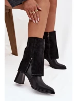 Kožené dámské kotníkové boty na sloupku s  vyhřívané  Černé model 21714685 - Maciejka