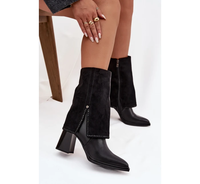Kožené dámské kotníkové boty na sloupku s  vyhřívané  Černé model 21714685 - Maciejka