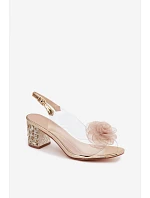 Průhledné sandály na podpatku s krystaly síťová růže D&A MR61-9011 zlaté