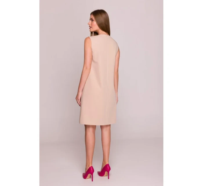S408 Šaty bez rukávov - béžové