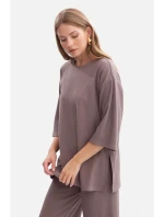 B301 Rebrovaný pletený top - kakaový