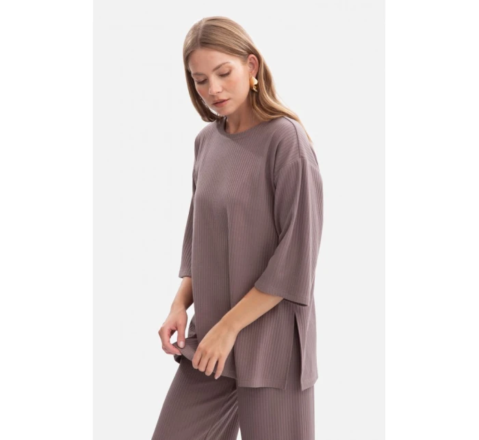 B301 Rebrovaný pletený top - kakaový