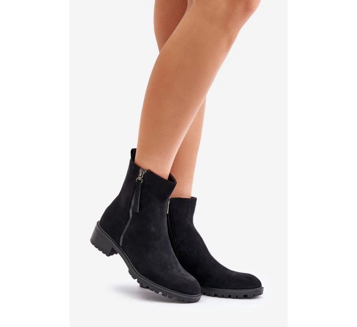 Botky Z Eko Semiše Na Plochém Podpatku Černé model 21676699 - Boto Botky Z Eko Semiše Na Plochém Podpatku Černé model 21676699 - Boto