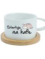 STARTUJU NA KÁVE – biely hrnček s makrónkou, 200 ml