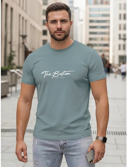 Tshirt męski bawełniany z nadrukiem The Boston petrol model 22305522 - FashionStreet