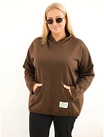 Dámska mikina z viskózy vo veľkosti plus size s kapucňou a klokaním vreckom, hnedá Dámska mikina z viskózy vo veľkosti plus size s kapucňou a klokaním vreckom, hnedá