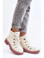 Lakierowane Skórzane Botki Trapery Damskie GOE MM2N4083 Białe