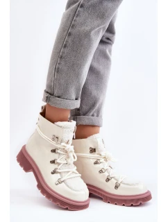 Lakierowane Skórzane Botki Trapery Damskie GOE MM2N4083 Białe