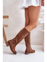Zamszowe Kozaki Damskie Do Połowy Łydki Na Zamek Lewski 3616 Brązowe