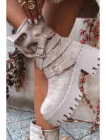 Botki Damskie Na Masywnym Obcasie Z Klamrami I Paskiem Beżowe Nerelisa Botki Damskie Na Masywnym Obcasie Z Klamrami I Paskiem Beżowe Nerelisa