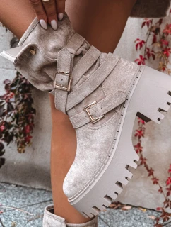 Botki Damskie Na Masywnym Obcasie Z Klamrami I Paskiem Beżowe Nerelisa