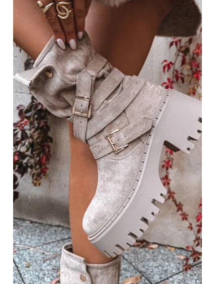 Botki Damskie Na Masywnym Obcasie Z Klamrami I Paskiem Beżowe Nerelisa Botki Damskie Na Masywnym Obcasie Z Klamrami I Paskiem Beżowe Nerelisa