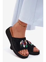 Kožené Semišové Dámské Pantofle s Ozdobou na Platformě Vinceza 66942 Černé