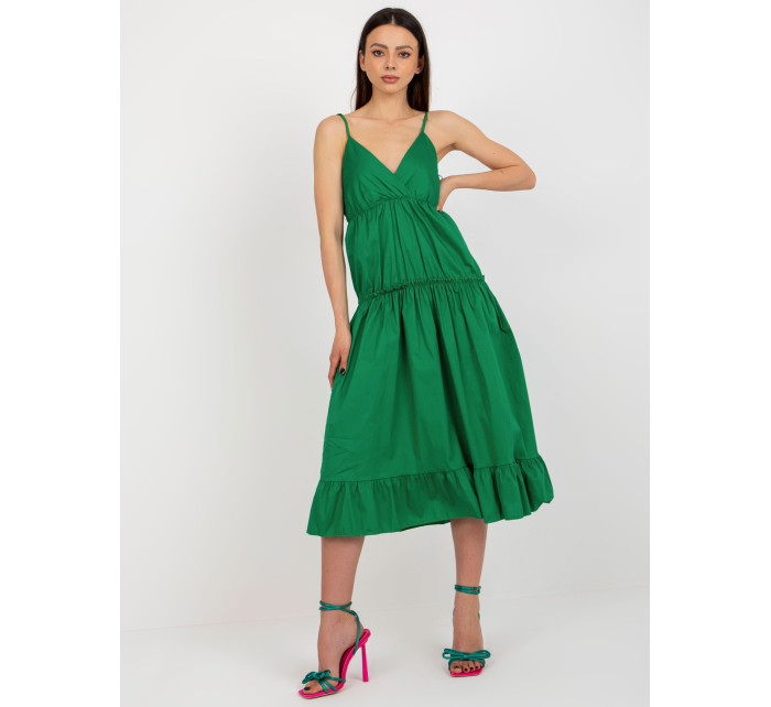 Zelené splývavé šaty s volánom OCH BELLA