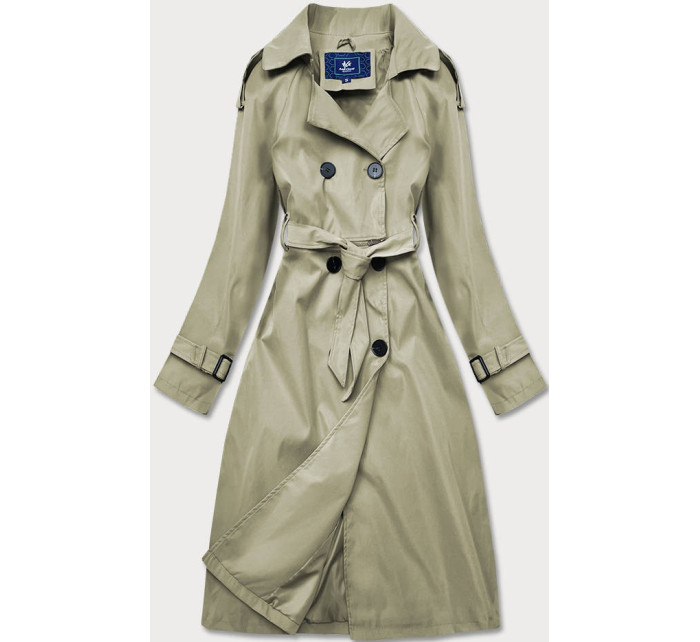 Dvojradový kabát v khaki farbe s opaskom (AG3-011)