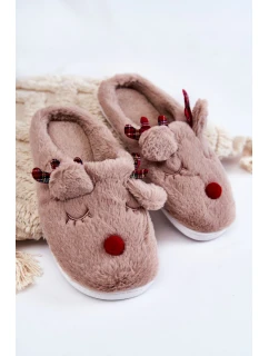 Damskie Świąteczne Futrzane Papcie Z Reniferem Beżowe Clarie