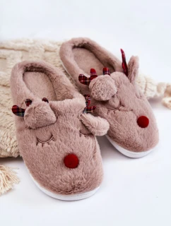 Damskie Świąteczne Futrzane Papcie Z Reniferem Beżowe Clarie