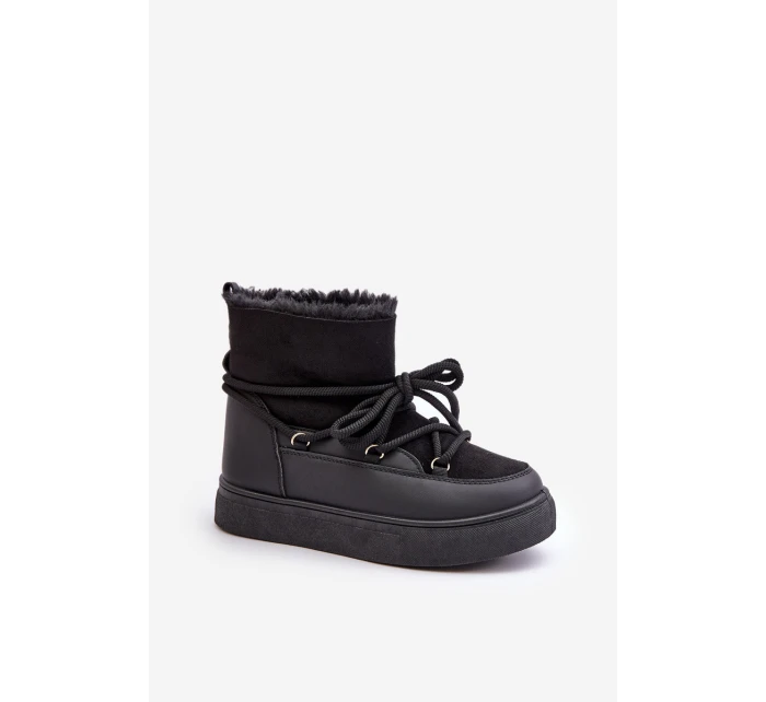 Śniegowce Damskie Na Platformie Ocieplane Futerkiem Czarne Aziara