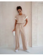 Dámska béžová športová súprava s kontrastnými vložkami (VE99)