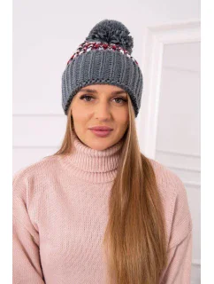 Dámska čiapka Ellen s brmbolcom K325 tmavo šedá + červená