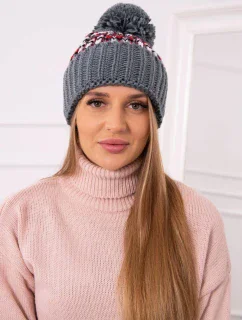 Dámska čiapka Ellen s brmbolcom K325 tmavo šedá + červená