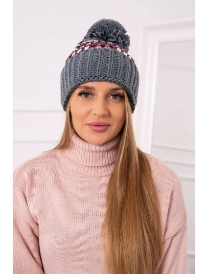 Dámska čiapka Ellen s brmbolcom K325 tmavo šedá + červená Dámska čiapka Ellen s brmbolcom K325 tmavo šedá + červená