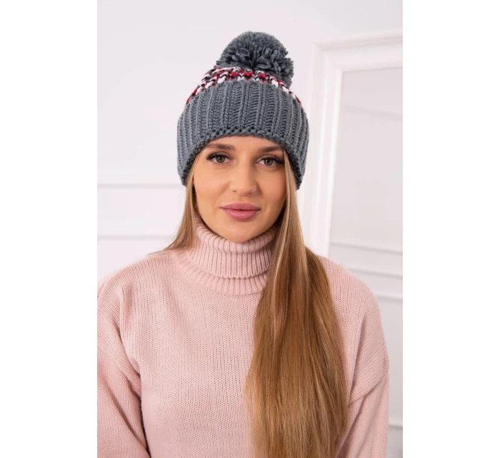 Dámska čiapka Ellen s brmbolcom K325 tmavo šedá + červená Dámska čiapka Ellen s brmbolcom K325 tmavo šedá + červená
