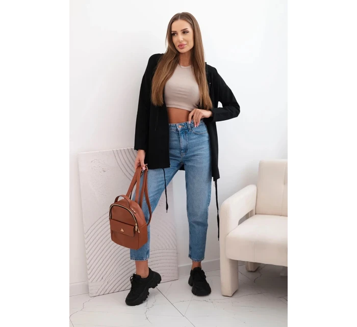 Dámská mikina s kapucí a šňůrkou dole černá