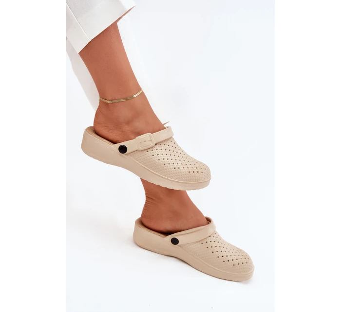 Piankowe Klapki Chodaki Damskie Beżowe Faylina Piankowe Klapki Chodaki Damskie Beżowe Faylina