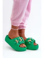 Dámske penové papuče s ozdobou na hrubej podrážke, zelené Bremavia