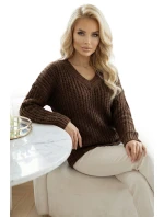Teplý svetr oversize s vazbou a výstřihem do V model 21865253 - numoco basic