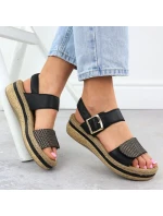 Dámské kožené sandály na podpatku se suchým zipem černé model 21904999 - Rieker